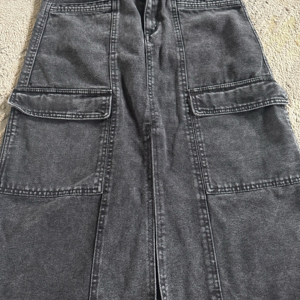Sincerely Jules denim midi skirt jean Utility cargo pockets Washed Black slit 29 - Picture 5 of 7